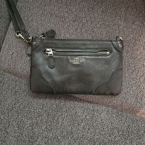 Coach Black Leather Wristlet with Silver Accents